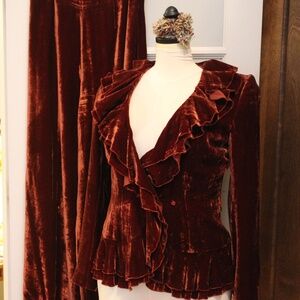 Vintage French  Ines de la Fressange Deep Red Velvet Jacket and Pants Gorgeous